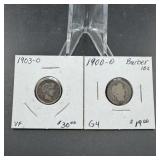 Two Barber Silver Dimes