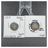 Two Barber Silver Dimes