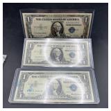 Three 1935 $1 Silver Certificates