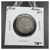 1916 Barber Silver Quarter