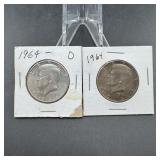 Two 1964 Silver Kennedy Half Dollars