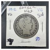 1912 Barber Silver Half Dollar