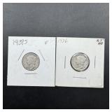 1936 & 1939-S Mercury Silver Dimes