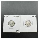 1941-S & 1926-S Mercury Silver Dimes