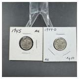 Two Mercury Silver Dimes