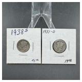 Two Mercury Silver Dimes