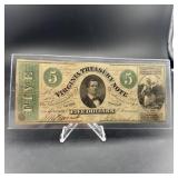 1869 Virginia Treasury $5 Note