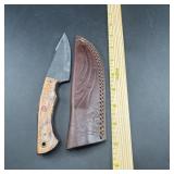 8-Inch Damascus Hunting Knife with Leather Sheath