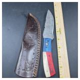 8-Inch Damascus Hunting Knife with Leather Sheath