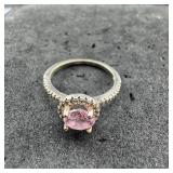 Sterling Silver Pink Stone Ring  Size 8 3/4  2.4