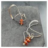 Sterling Silver Swirl Amber Earrings  5.5g / Appr