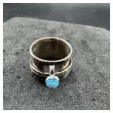 Vintage Hammered Sterling Silver Fire Opal Spinner
