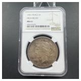 1921 High Relief Peace Silver Dollar  Graded MS61