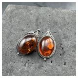 Vintage Sterling Silver Amber Earrings  4.8g / Ap