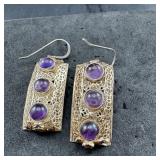 Sterling Silver Purple Amethyst Earrings ï¿½ 14.4 Gr