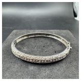 Sterling Silver Cz Hinged Bracelet ï¿½ 22.7 Grams ï¿½
