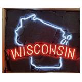 Wisconsin State Map Real Glass Neon Sign; Measurin