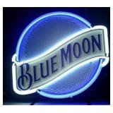Blue Moon Beer Real Glass Neon Lighted Sign, Works