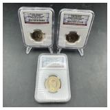 3 NGC Graded Presidential $1 Coins