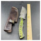 8 in. Damascus Hunting Knife with Leather Sheath