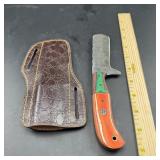 8 in. Damascus Hunting Knife with Leather Sheath
