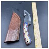 8 in. Damascus Hunting Knife with Leather Sheath