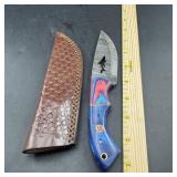 8 in. Damascus Hunting Knife with Leather Sheath