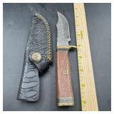 8 in. Damascus Hunting Knife with Leather Sheath