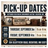 Pick-up: Thursday, September 3rd: 9 A.m.-6 P.m. &