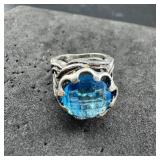 Israel Sterling Silver Blue Stone Ring ï¿½ 9.3 Grams