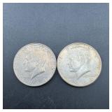 Two 1964 Silver Kennedy Half Dollars