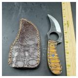 4 In. Mini Hunting Knife With Leather Sheath