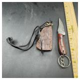 3 in. Damascus Folding Knife with Leather Sheath