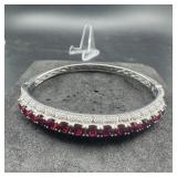 Red Rhinestone Silver-Tone Bangle Bracelet