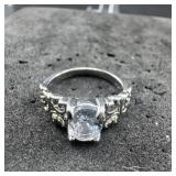 Dark Oval Stone Silver-Tone Ring - Size 6 3/4
