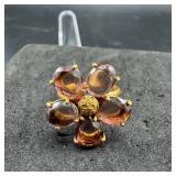 Pink & Amber Flower Stone Ring
