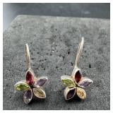 Sterling Silver Multi-Stone Flower Earrings ï¿½ 3.2