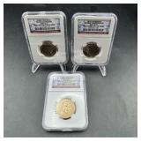 3 Different Presidential $1 Coins - NGC Graded