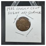 1982 Lincoln Cent ï¿½ Slide-Off Strike Mint Error