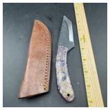 8 in. Damascus Hunting Knife with Leather Sheath