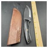 8 in. Damascus Hunting Knife with Leather Sheath