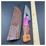 8 in. Damascus Hunting Knife with Leather Sheath