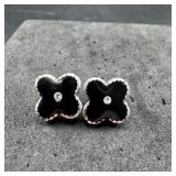 Sterling Silver Black Onyx & CZ Earrings ï¿½ 5.1 Gra