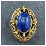 Blue Stone Gold-Tone Brooch