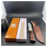 Approx. 14 in. Bowie Knife with Leather Sheath