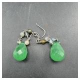 Green Faceted Stone & Beaded Dangle Earrings