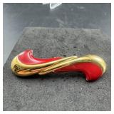 Red Enamel Gold-Tone Brooch