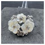 White Floral & Clear Stone Ring - Size 8 1/2
