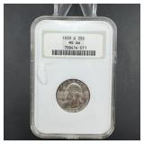 1939-D Washington Silver Quarter - Graded MS66