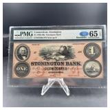 1850s-60s Connecticut Stoning $1 Note - PMG Gem 65